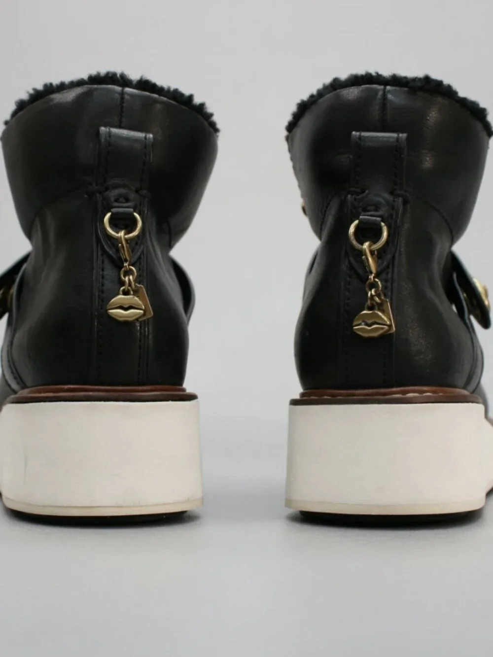 Coach Ladies 7.5 Urban Hiker Platform Black Leather Turn Lock Wedge Ankle Boots - Picture 3 of 12